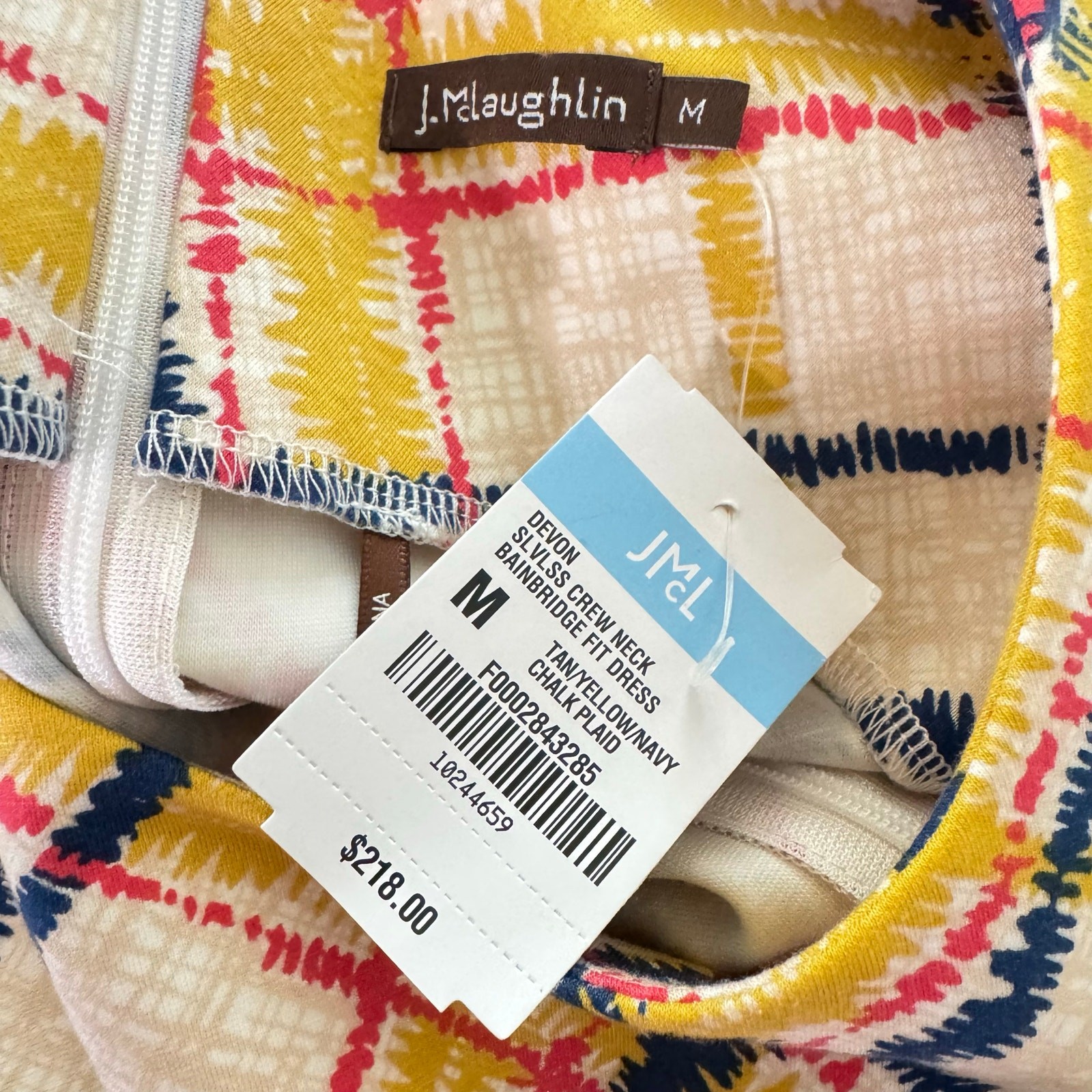 NEW J. McLaughlin Devon Sleeveless Shift Dress Chalk Plaid Print Bainbridge M