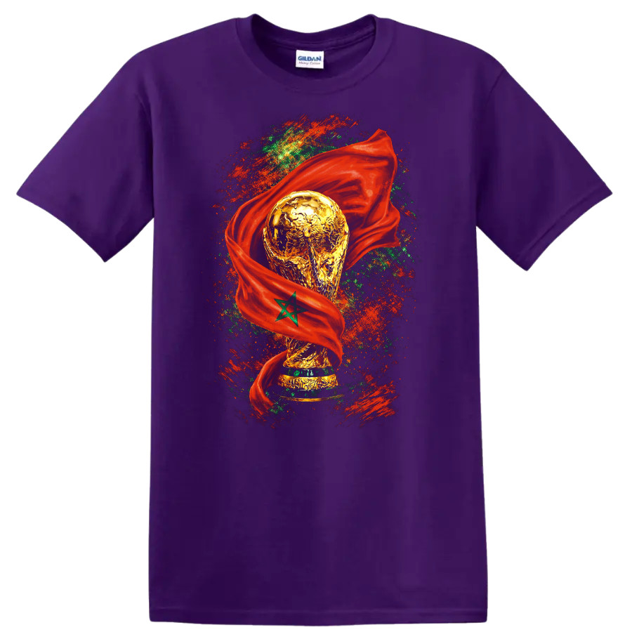 World Cup Trophy Morocco Flag T Shirt Soccer Fan Tee Sports Apparel