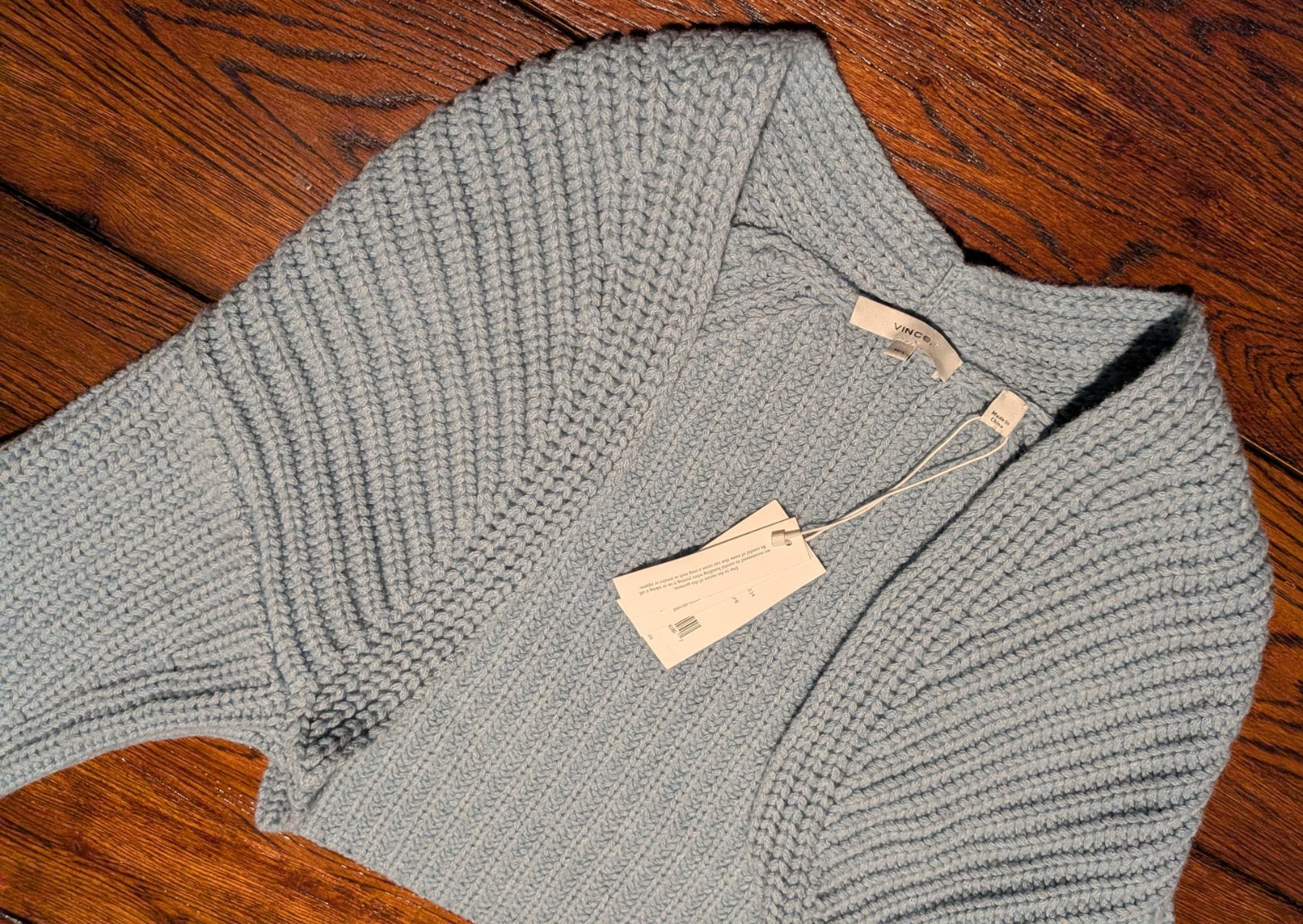 VINCE Lofty Rib Bolero Shrug Cardigan in Pale Blue Wool Cashmere Crop M/L – NWT