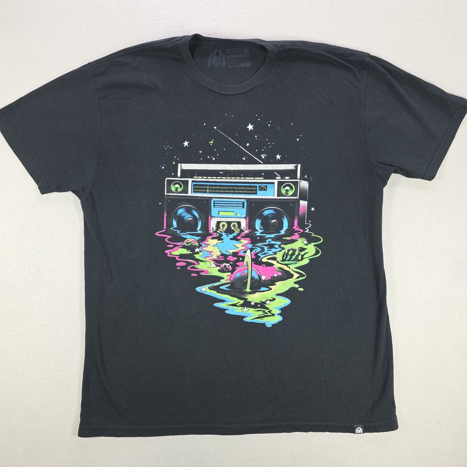 Into The Am Shirt Adult XL Black Graphic Space Boombox Music Stars Planets