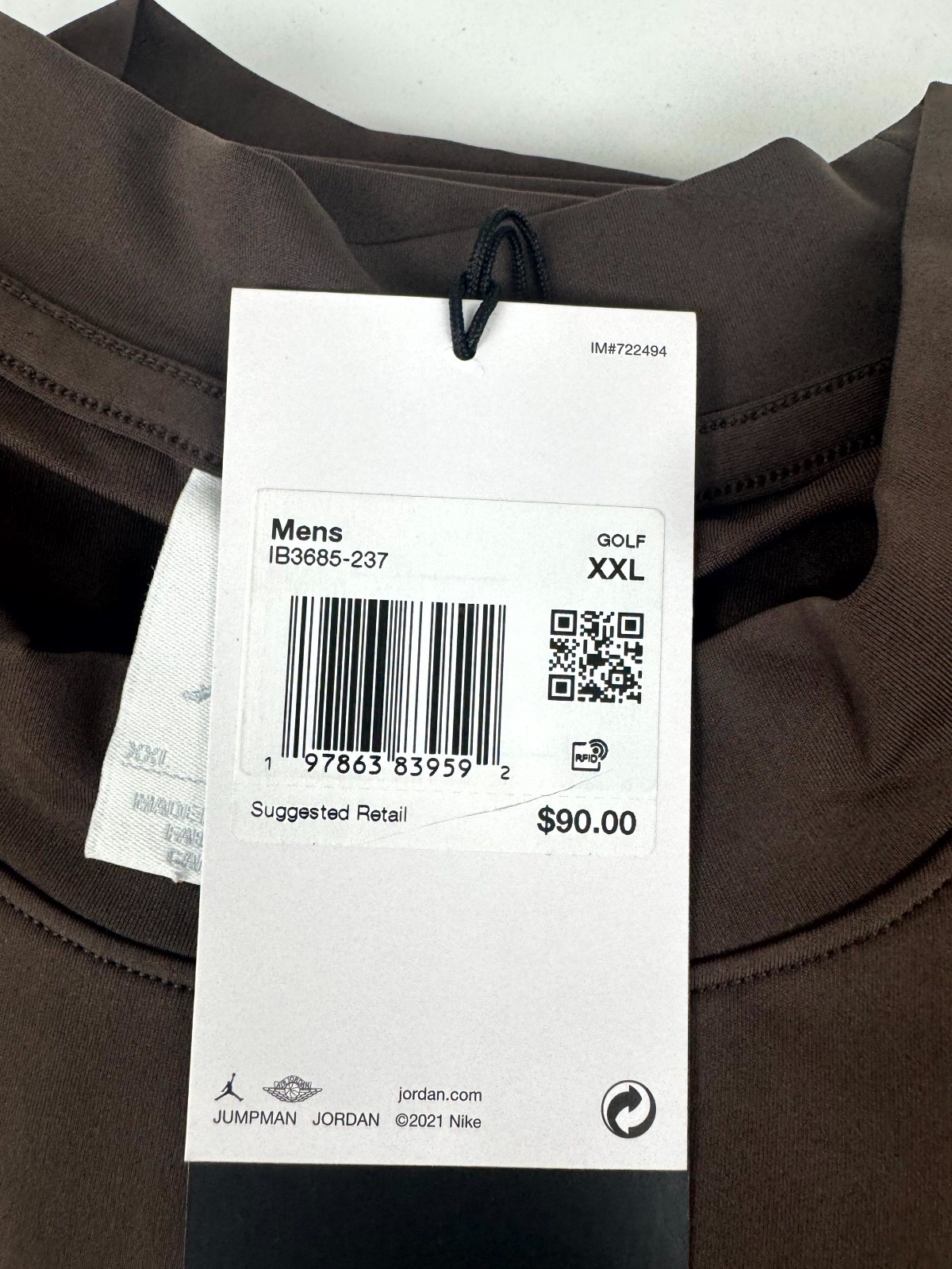 Jordan Sport Mock-Neck Golf Short Sleeve Shirt IB3685-237 Brown Size L $90