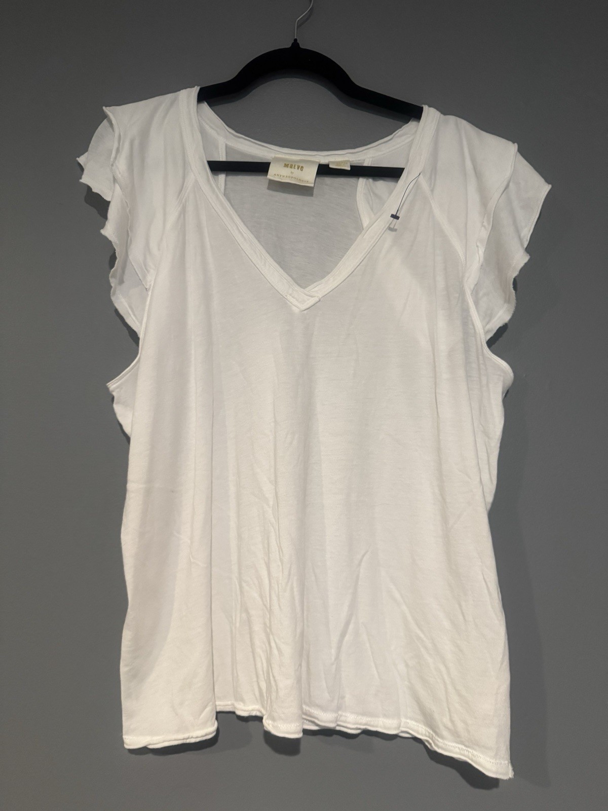 Maeve By Anthropologie White Flutter Sleeve Tee Size XL