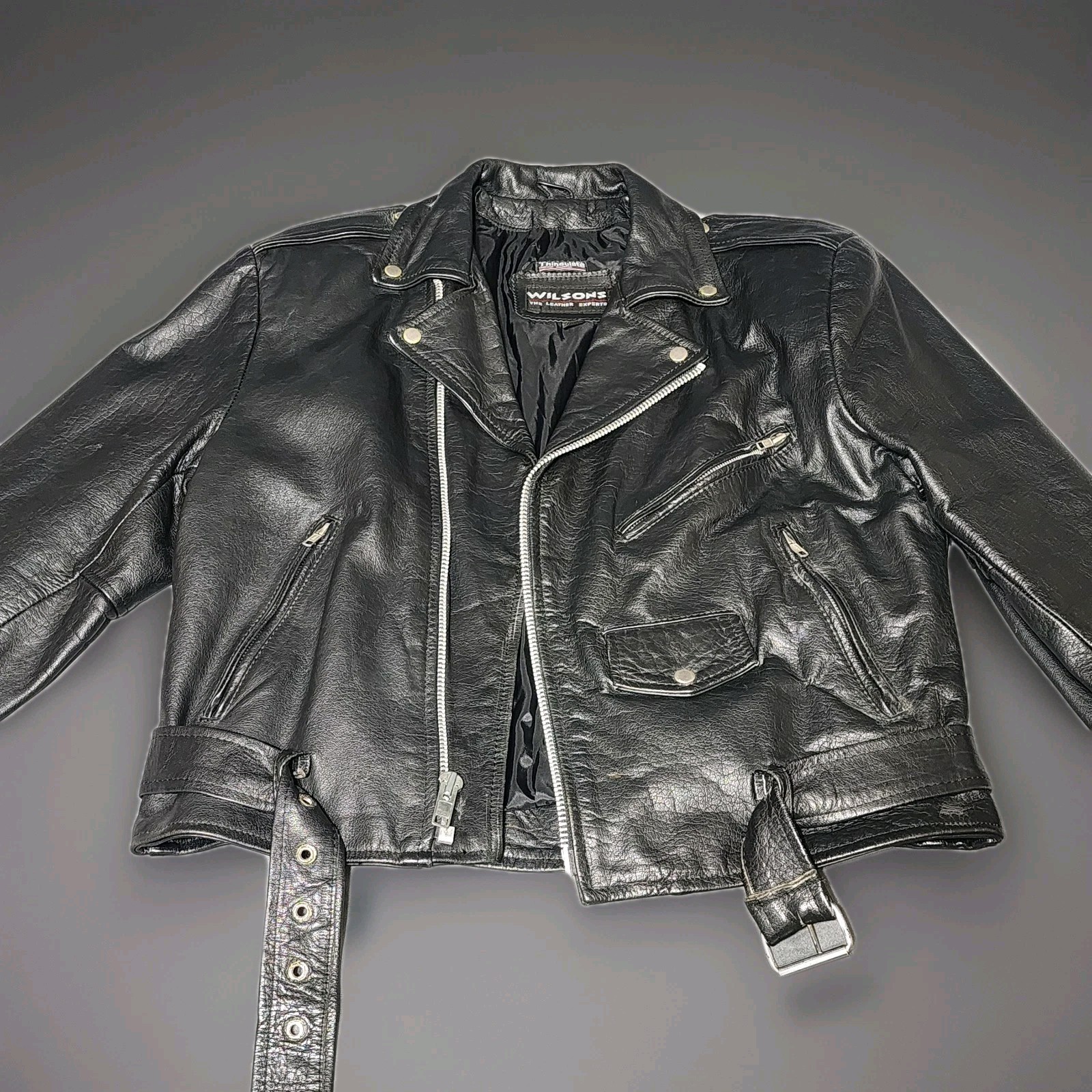 Vtg WILSONS Leather Jacket Motorcycle Biker Punk Metal Rock Moto 90s Size Large