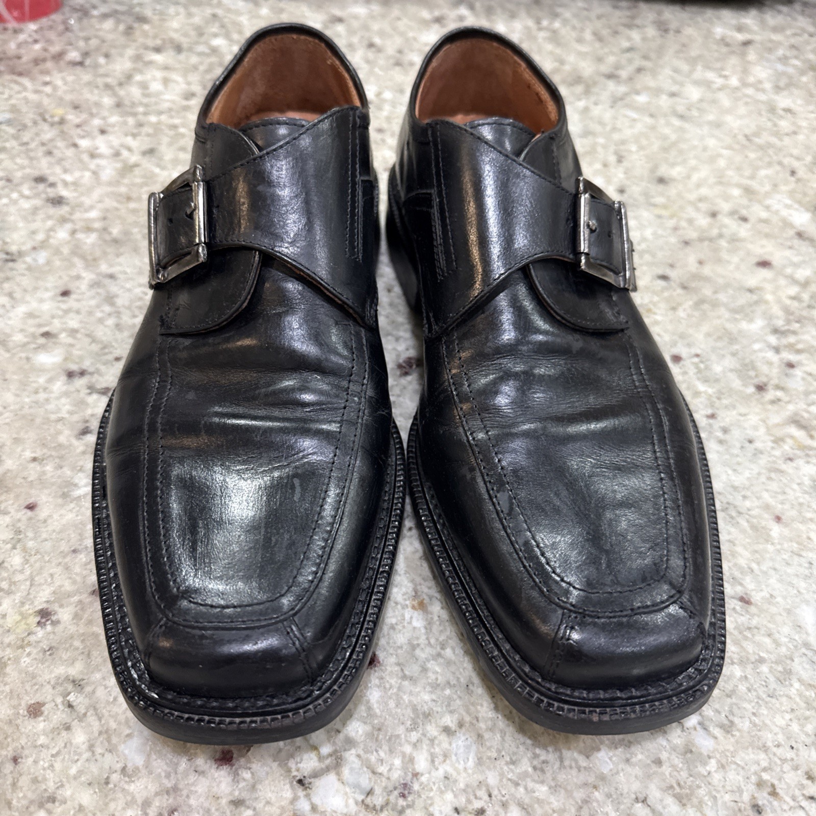 Johnston & Murphy Black Monk Buckle Dress Shoes Square Toe Loafers Mens Size 8M