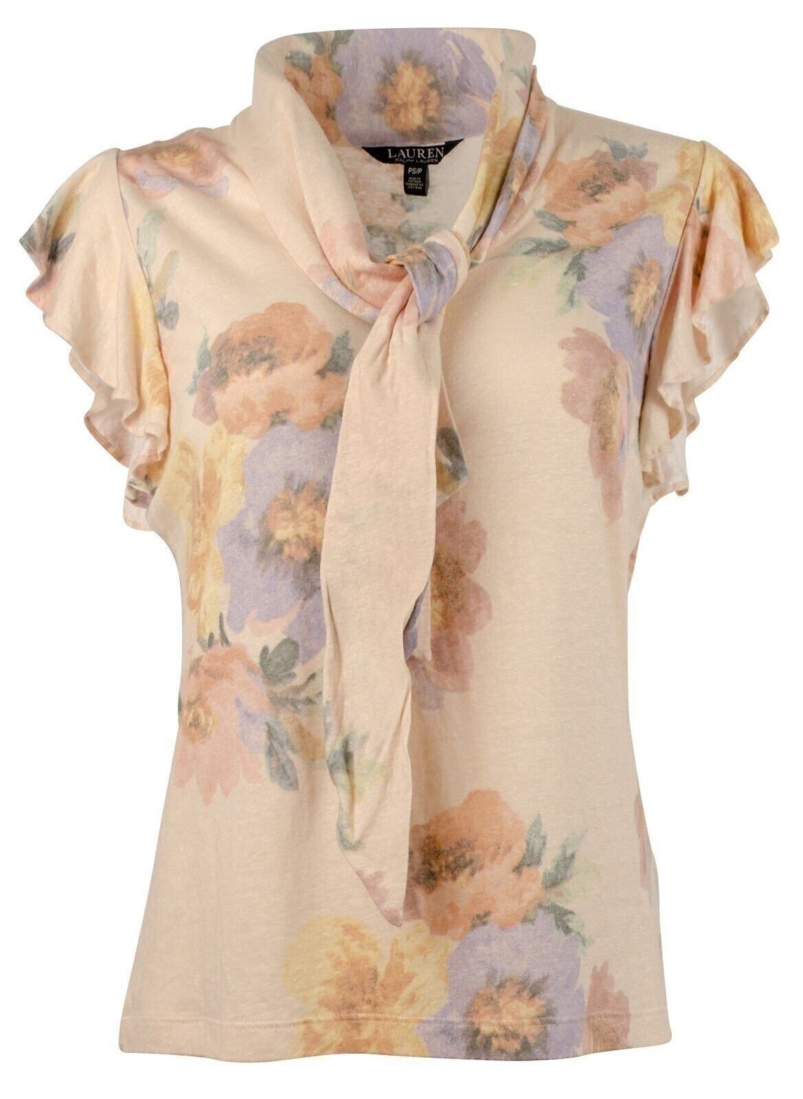 Lauren Ralph Lauren Plus Women’s Floral Tie Neck Blouse Top