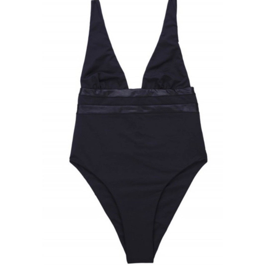 Beach Bunny Mia One Piece Swimsuit Black Deep Plunge V Neck Small. New