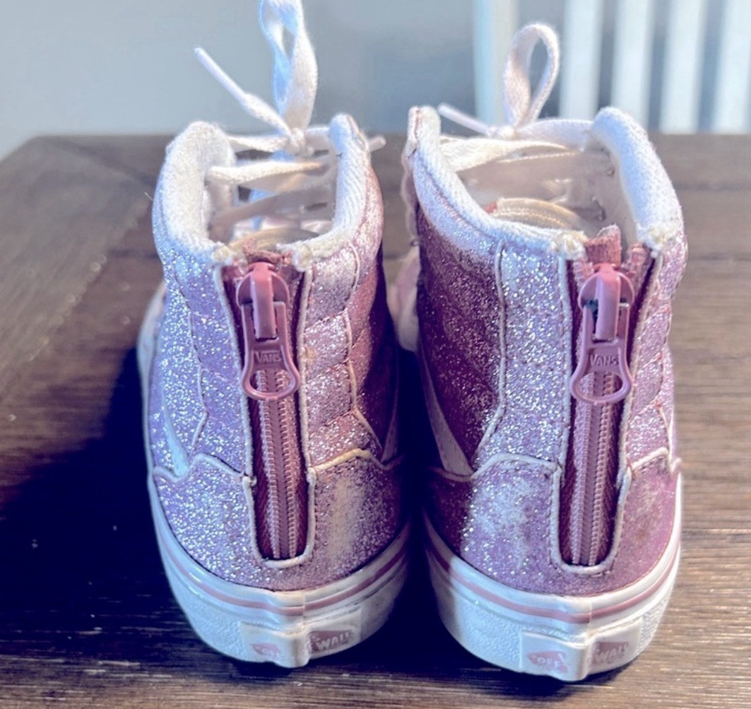VANS Sk8-Hi Kids High Top Sneakers Purple/White Glitter Lace Up Zip US 2.5