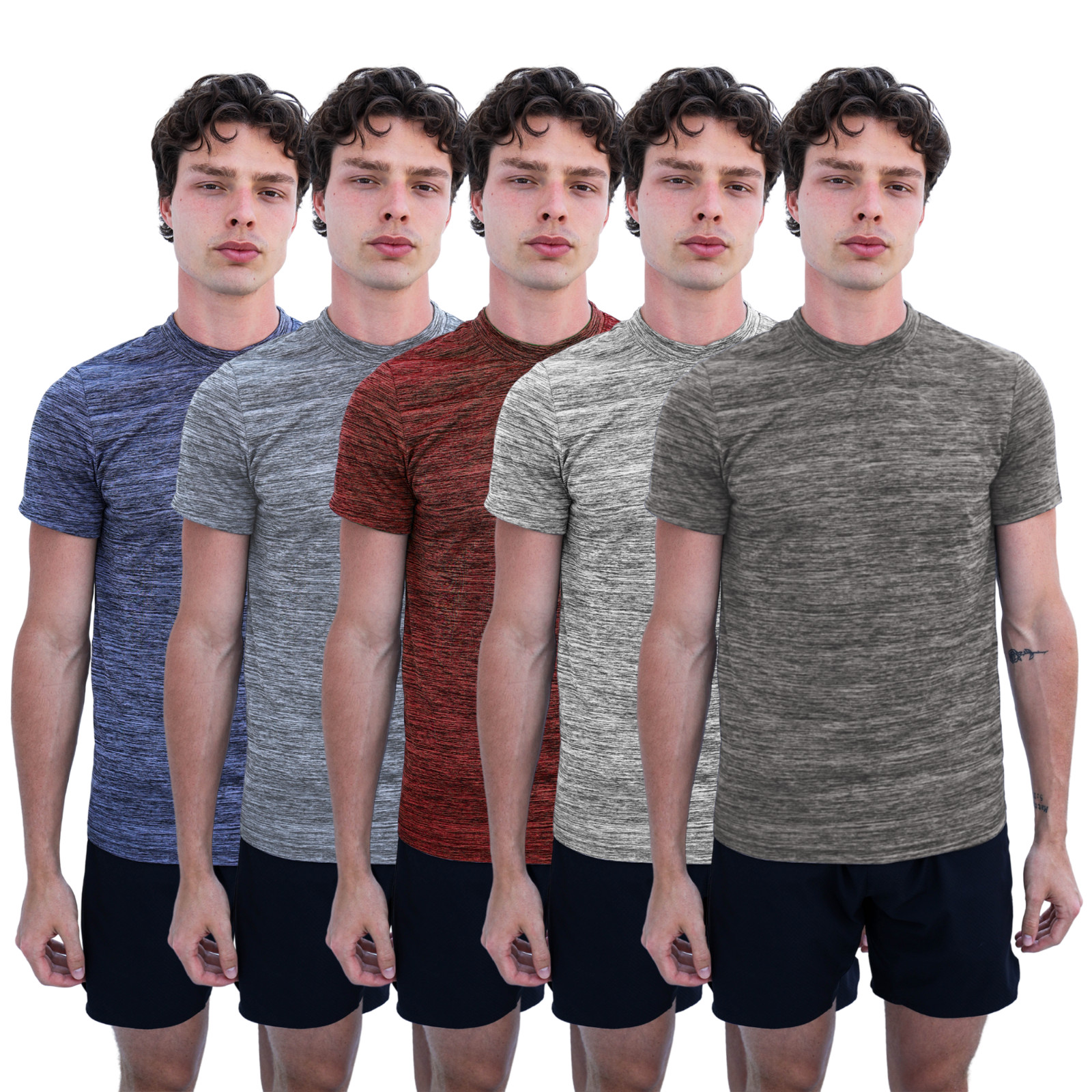 [5 Pack] Mens Active Athletic T Shirts Gym Running Workout Dry-Fit Crew Neck Top