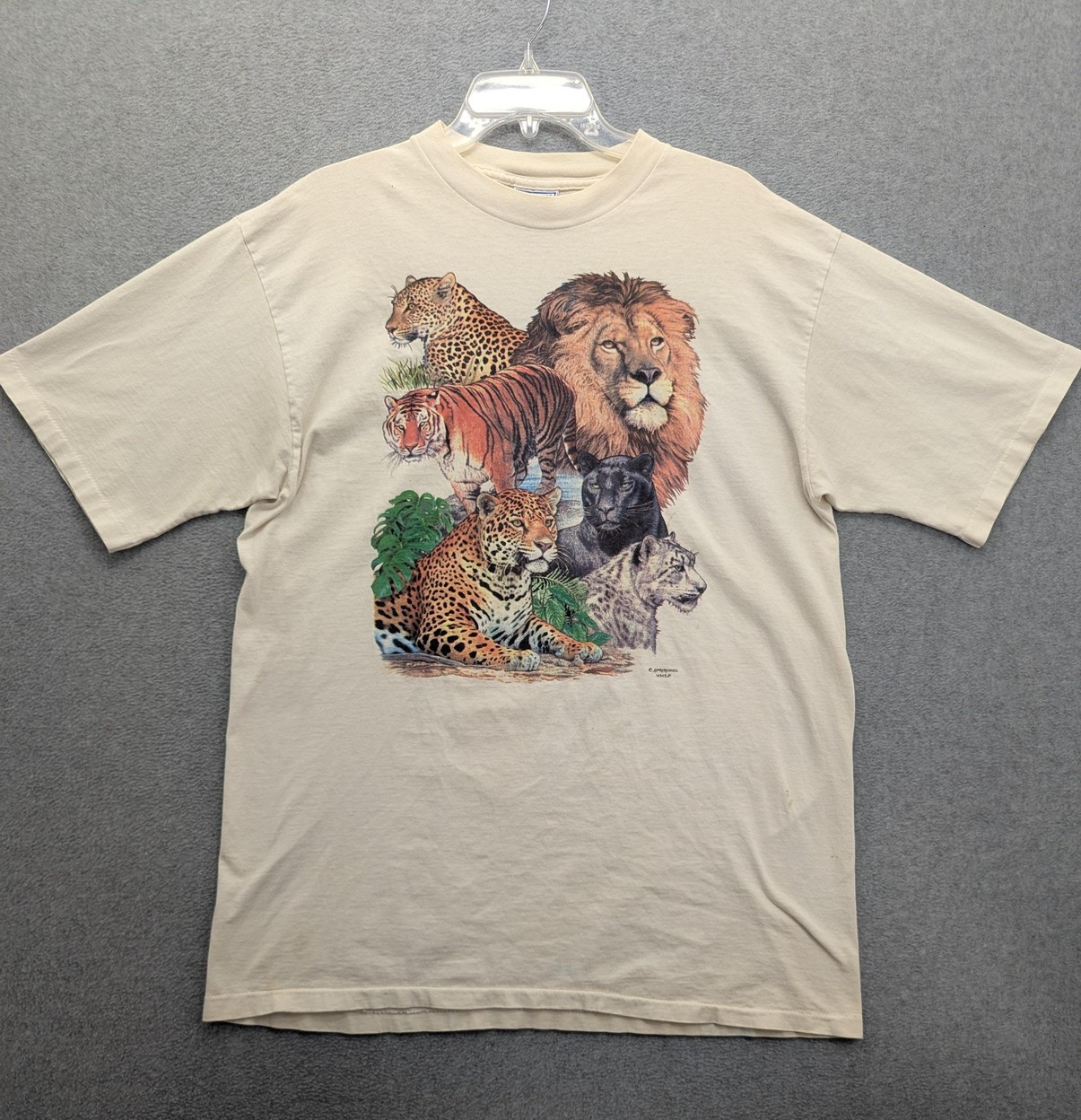 Vintage Big Cats Shirt Mens Extra Large Wildlife Graphic AllSport Made USA 90s