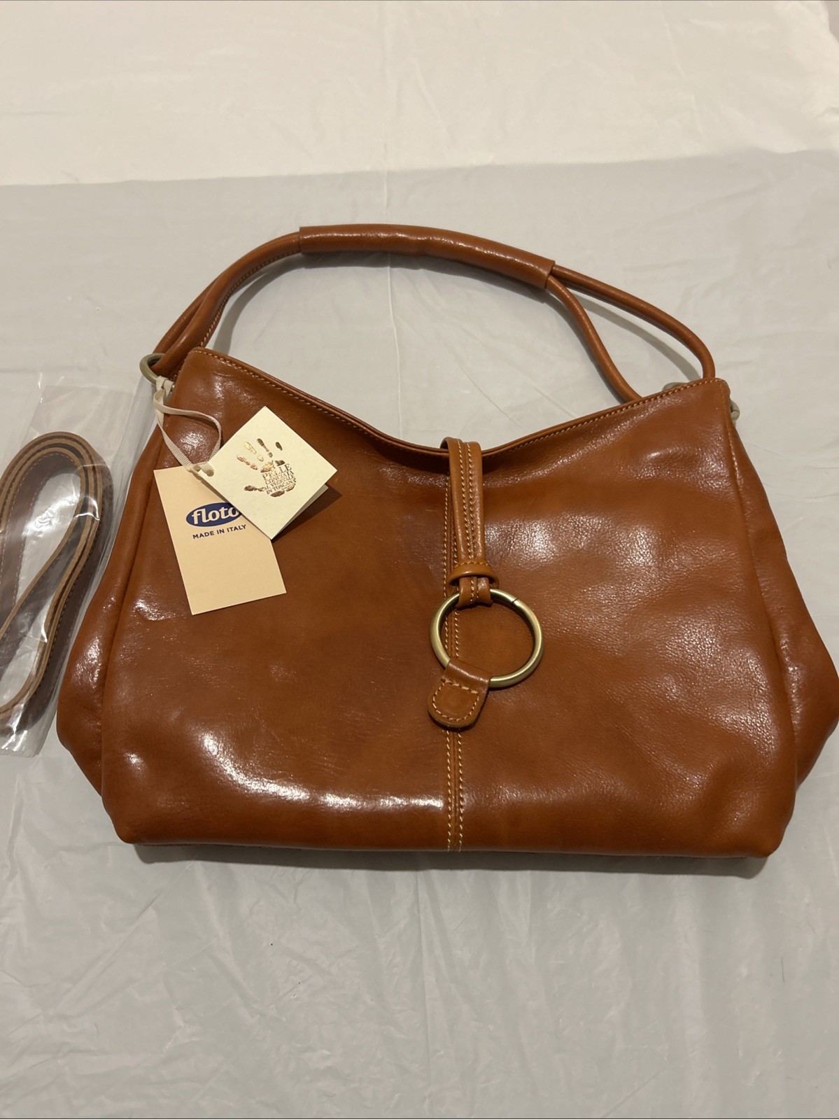 Floto Tavoli Shoulder Bag Leather Chestnut Brown Color Italy. New with Tags