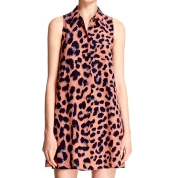 Equipment Tegan Sleeveless Shirt Dress Women’s Size S Button Front Leopard Print