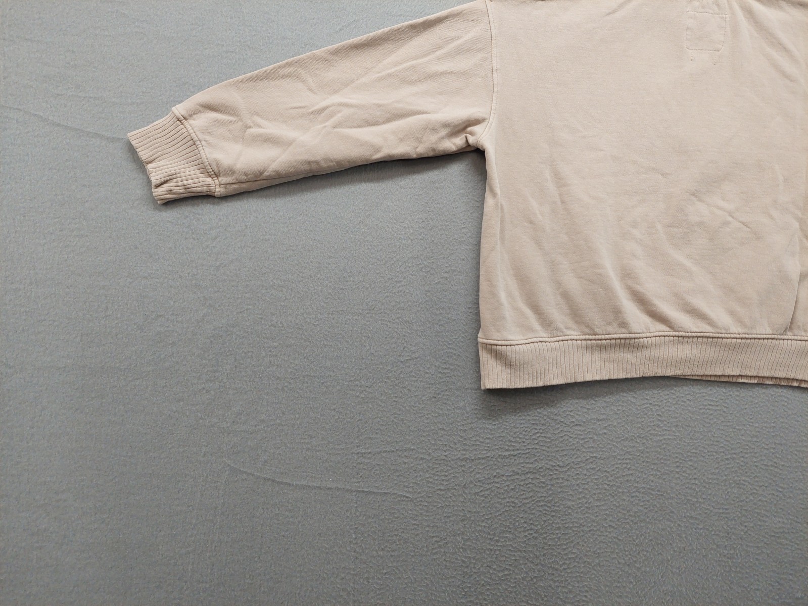C&C California Women Sweatshirt L Beige Mock Neck 1/2 Zip Kangaroo Pocket Casual