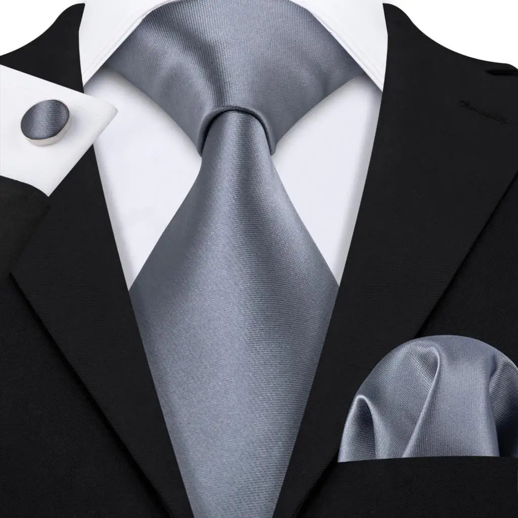 Men’s Silk Necktie Set Turquoise Solid Wedding Business Pocket Square Cufflinks