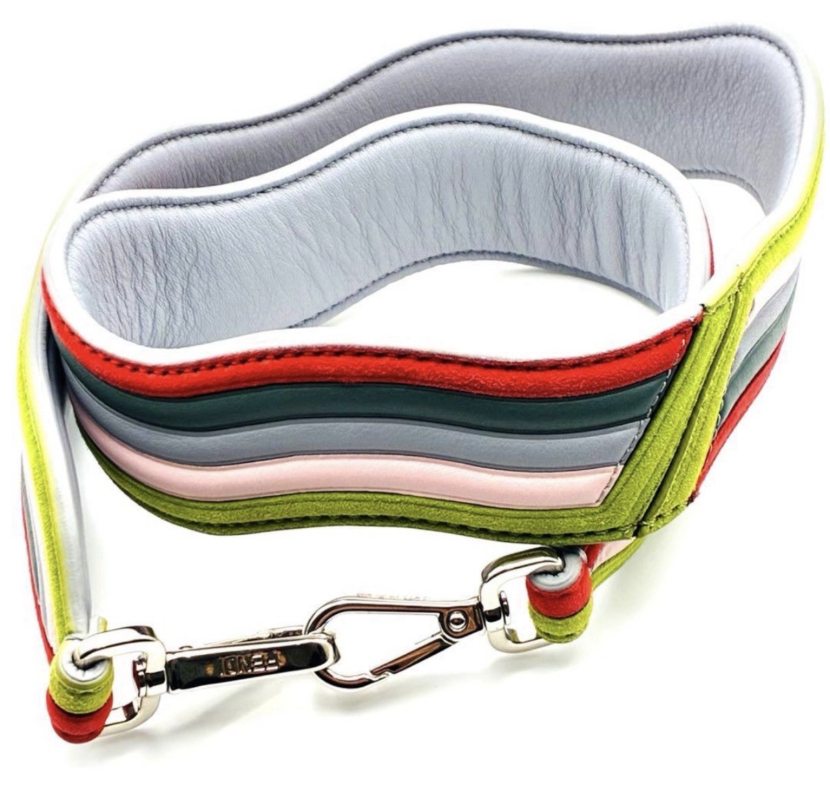 FENDI Strap You Shoulder Strap Wavy Multicolor Suede Leather Silver Authentic