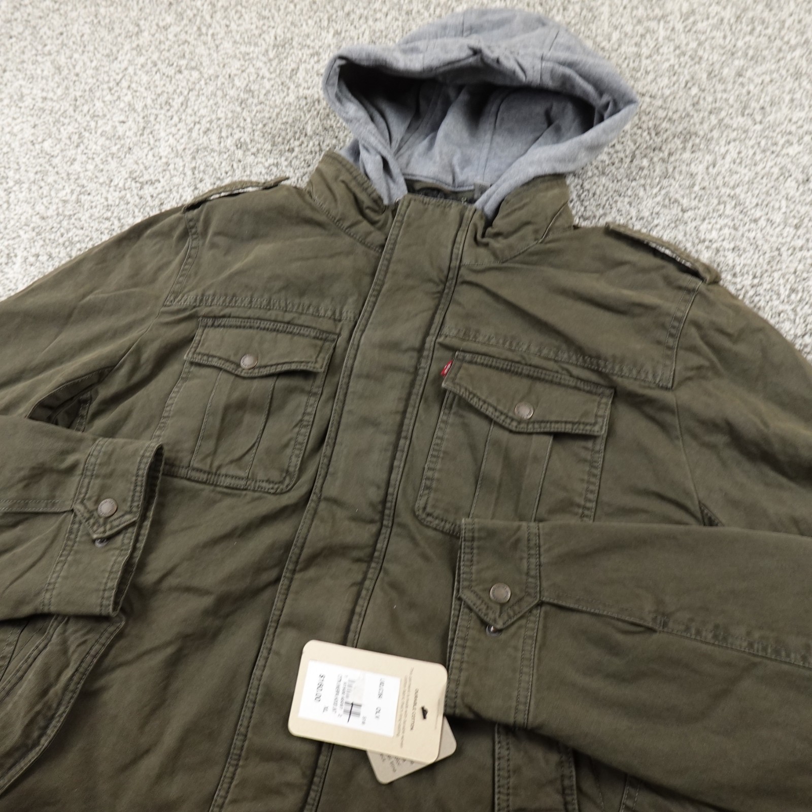 NEW Levis Jacket Mens XL Green Hooded Sherpa Lined Field Coat Utility Canvas