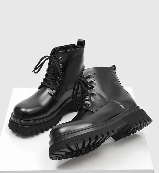 Motorcycle Men’s Platform Thick Sole Ankle Boots Lace Up Shoes Biker Oversize