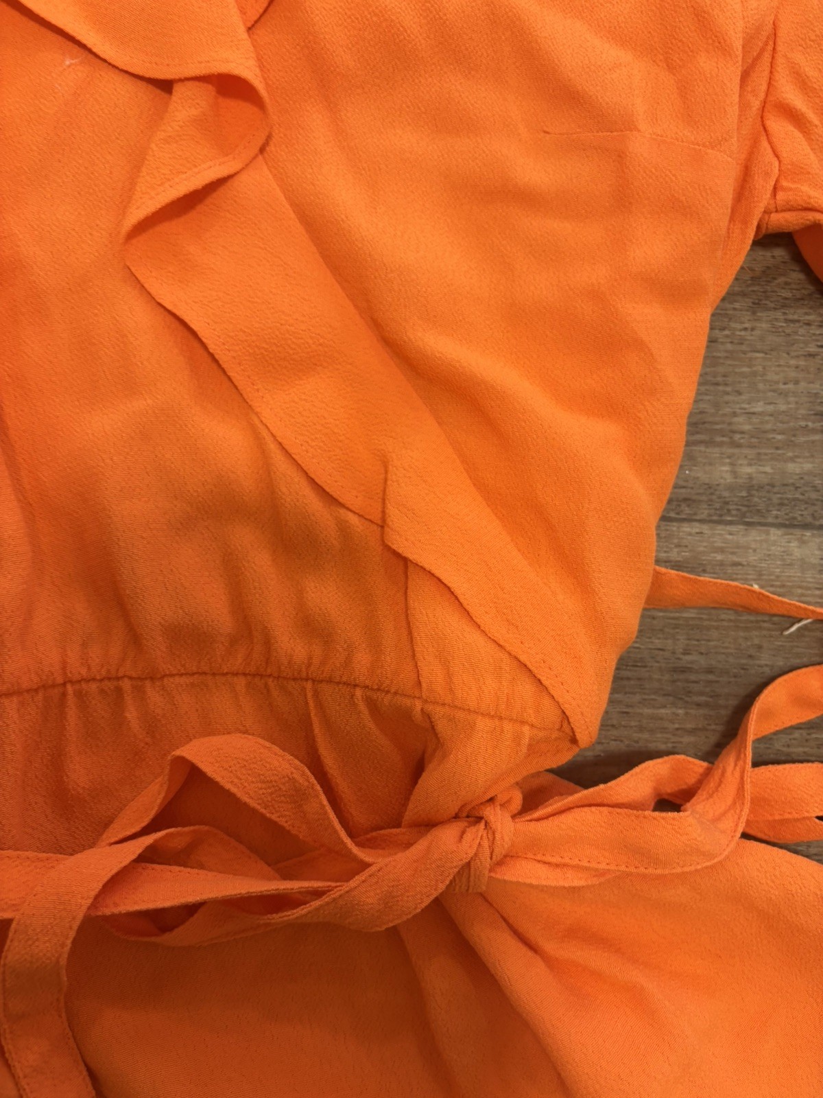M&S Orange Frill V-Neck – Mock Wrap Blouse With Angel Sleeve Size 14 RRP: £29.50