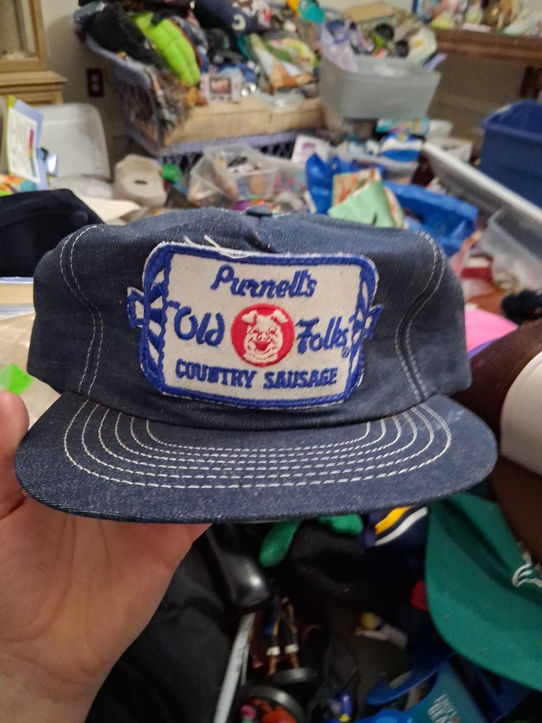 Vintage Purnell’s Country Sausage Patch Mesh Snapback Hat Trucker Denim Farmer