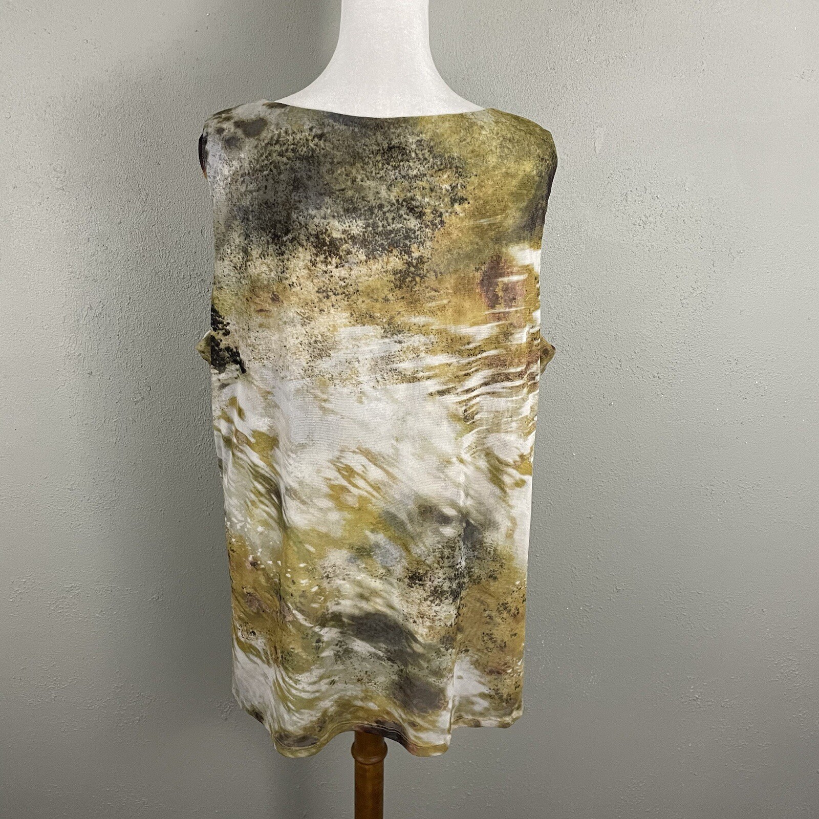 Coldwater Creek Plus Size 1X Mesh Top Layered Sleeveless Brown Mustard Multi