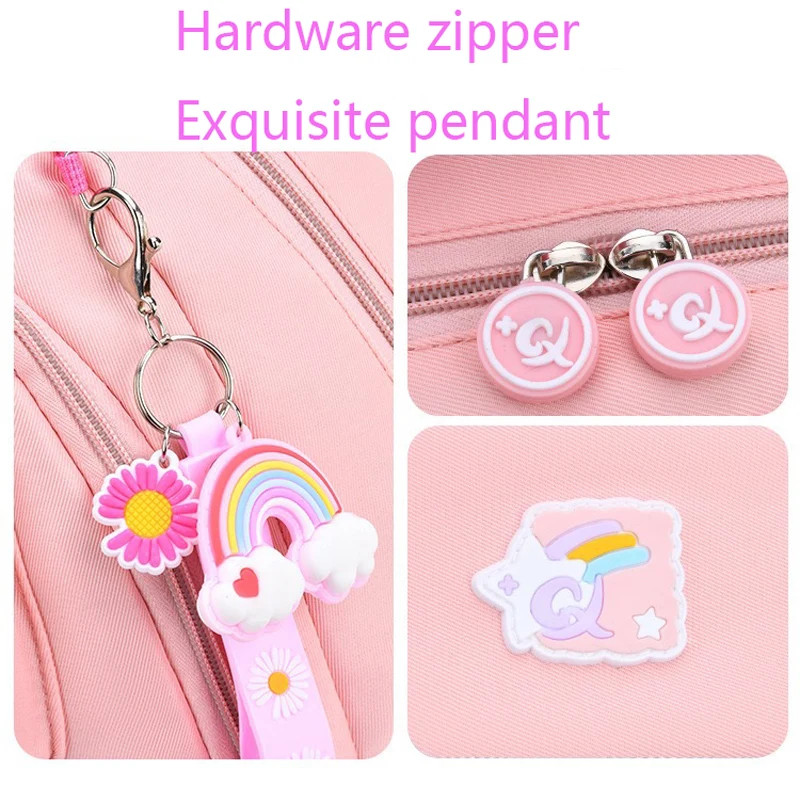 High Class Girls Backpack Macaron Color Block Rainbow Zipper Teen School Bag