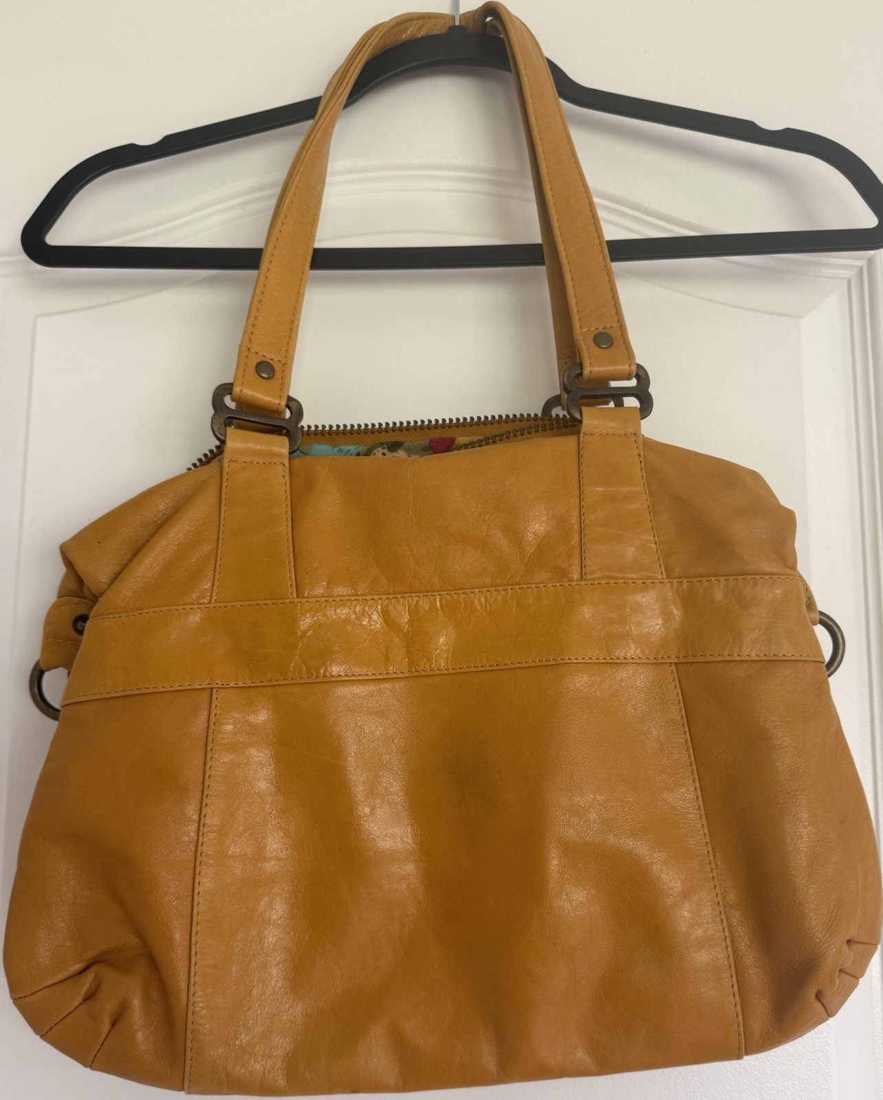 Latico Genuine Leather Slouchy Hobo Shoulder Bag Mustard Yellow Multi Zip NJ