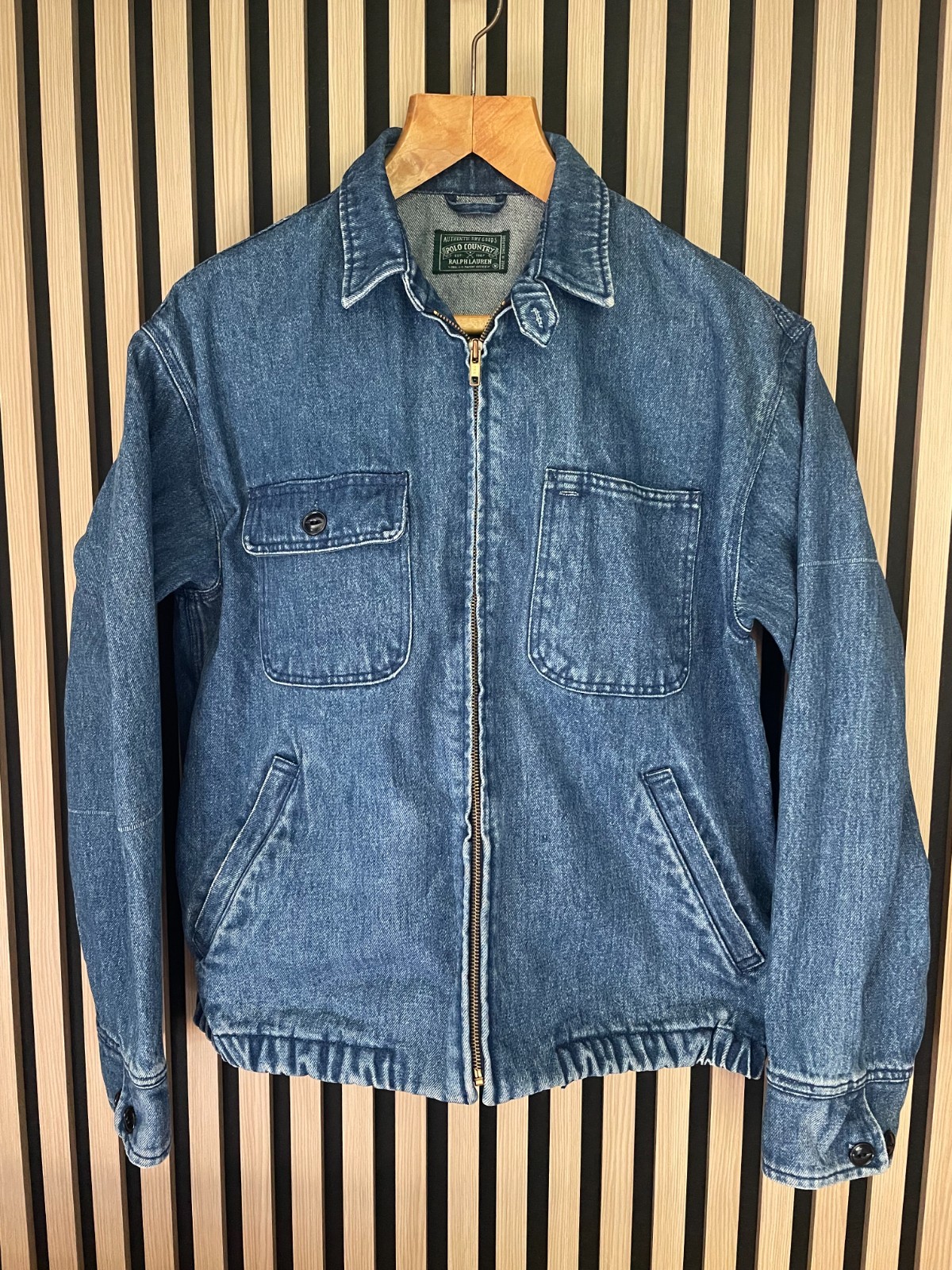 Vintage Polo Country Ralph Lauren Denim Harrington Jacket Medium Workwear USA