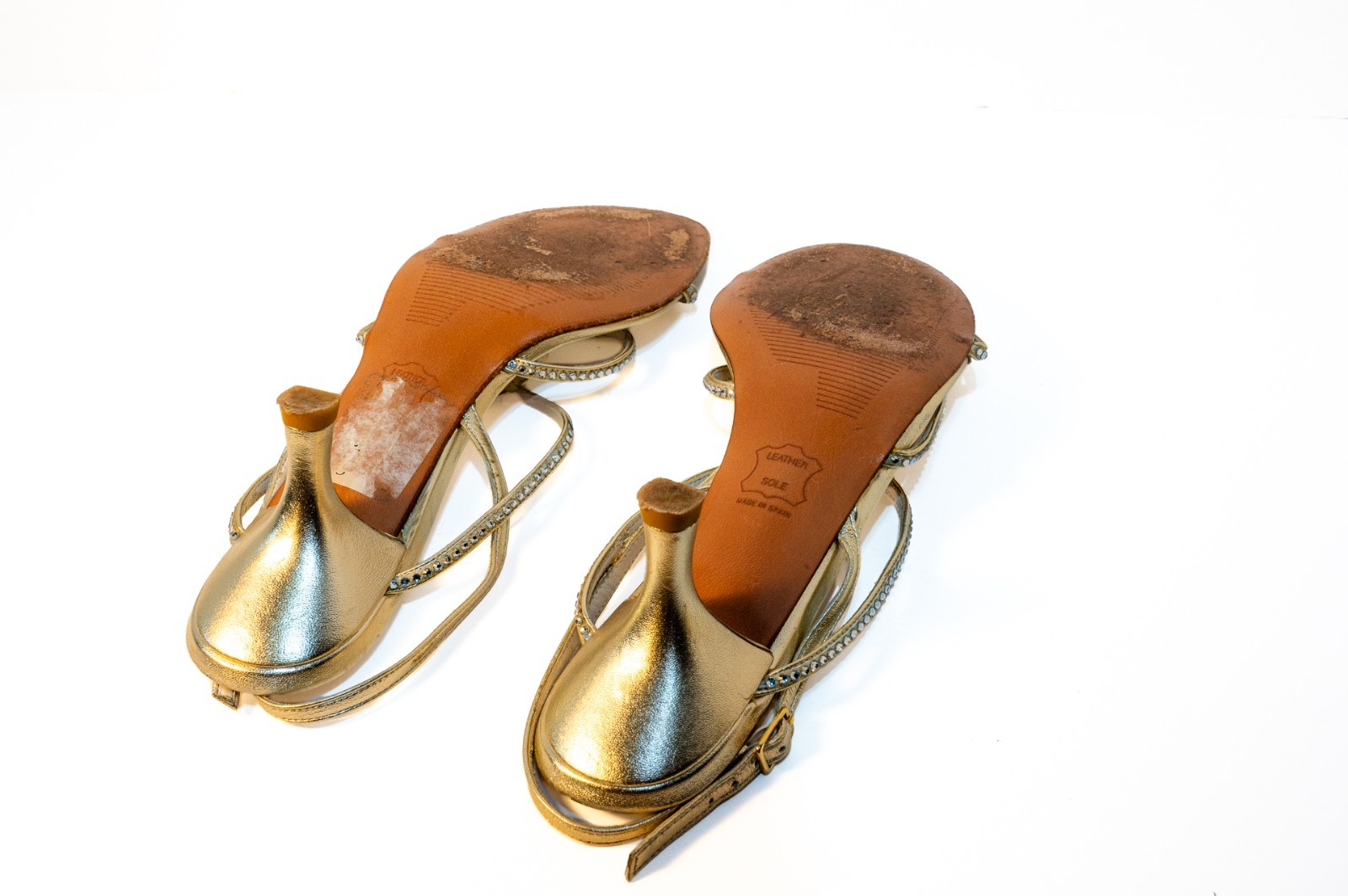 Stuart Weitzman Gold Metallic Rhinestone Slingback Sandals Women’s 8.5 M Spain