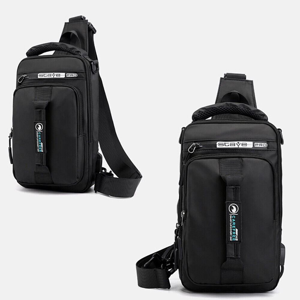 Anti-Theft Men’s Sling Crossbody Bag Chest Shoulder Messenger Backpack USB Port