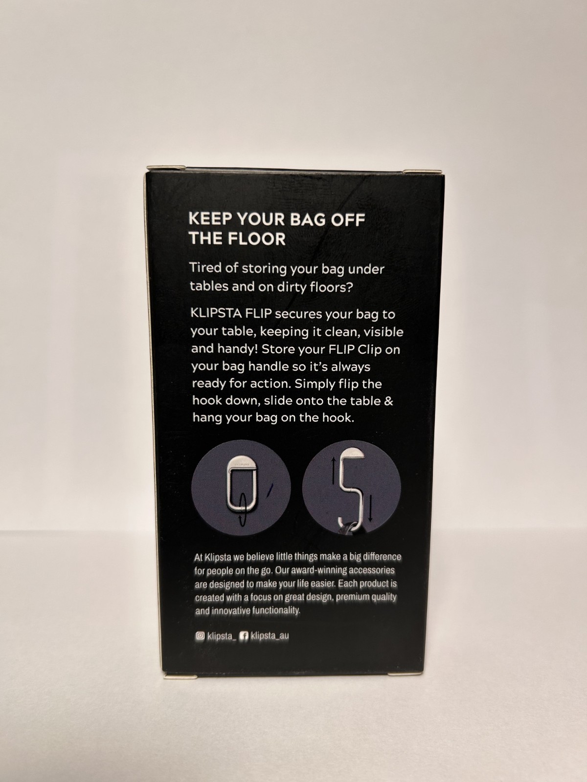 KLIPSTA FLIP Bag Hook – Portable Purse Hanger – Silver