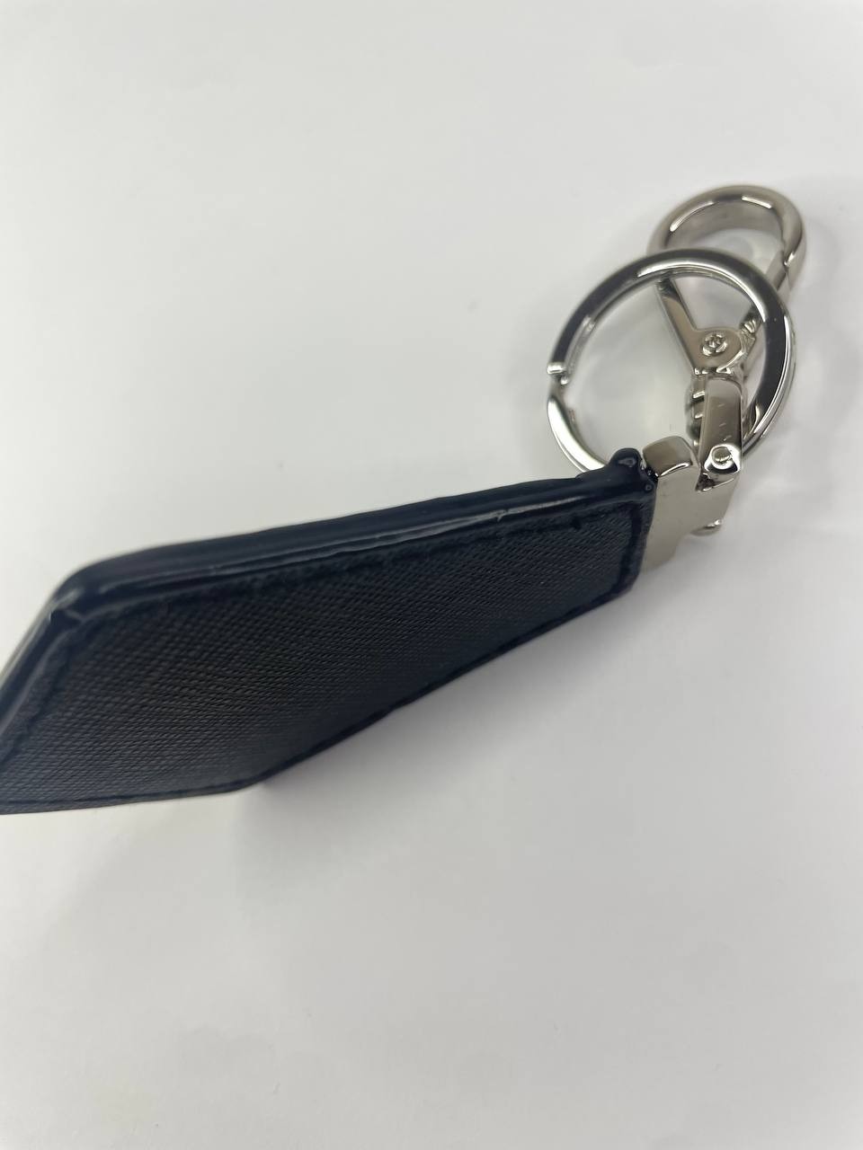 Prada Black Keychain with Silver Tone Hardware Logo