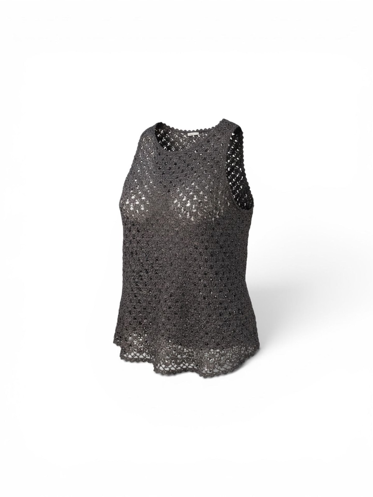 Carmen Marc Valvo Collection Metallic Beaded Crochet Sleeveless Tank Top
