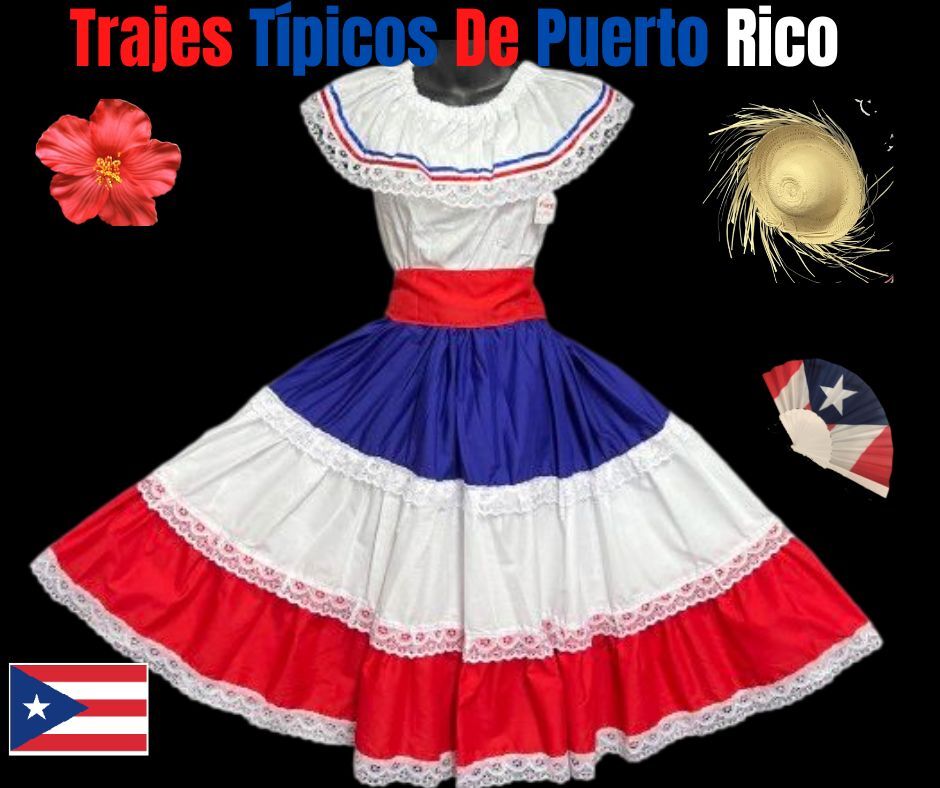 Dominican Republic, Puerto Rico Traditional Dress Traje del Caribe (3 Piezas)