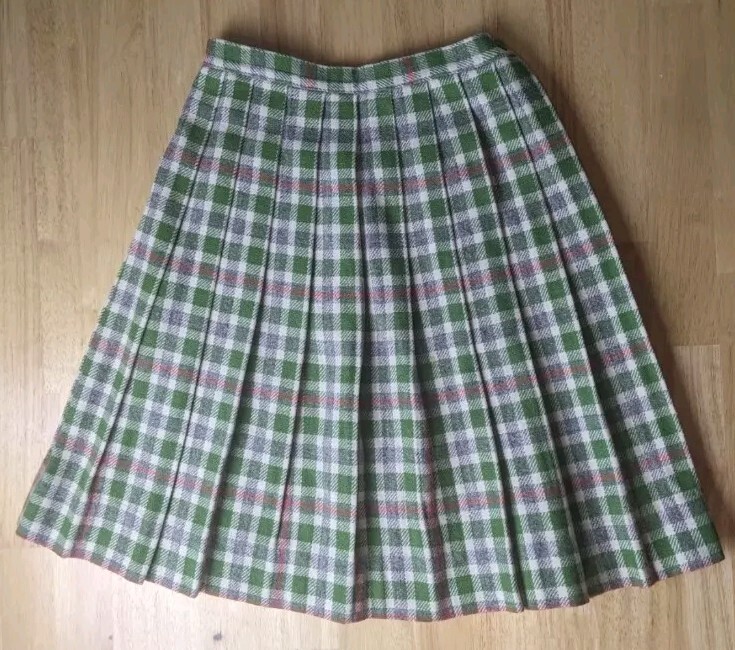 Jantzen Skirt Size 10 VINTAGE! Pleated Pink Green Gray Plaid USA sep24 002