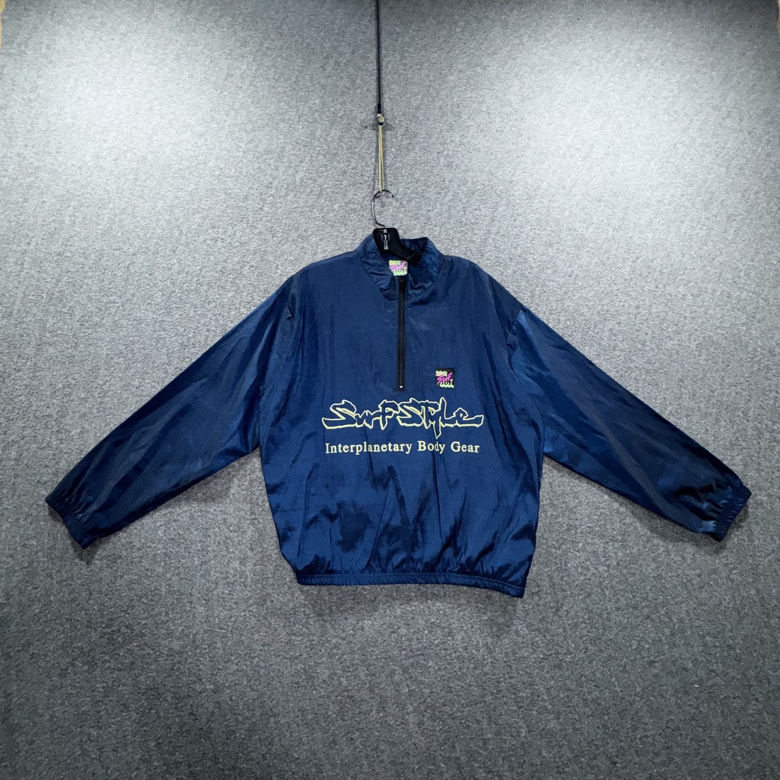 Vintage Surf Style Jacket Mens XL Blue 1/4 Zip Windbreaker Interplanetary 90s