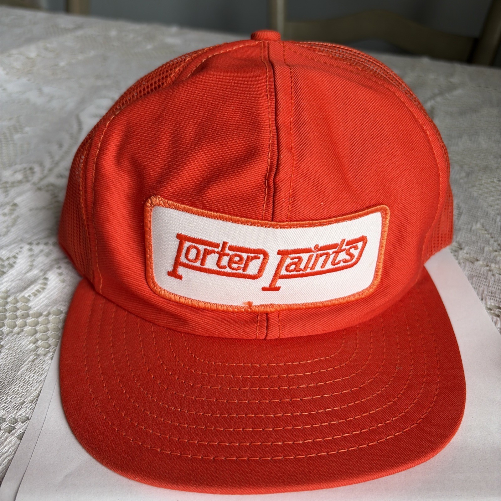 Vintage Porter Paints Patch Trucker Hat Louisville Mfg Co Orange Mesh Back EUC