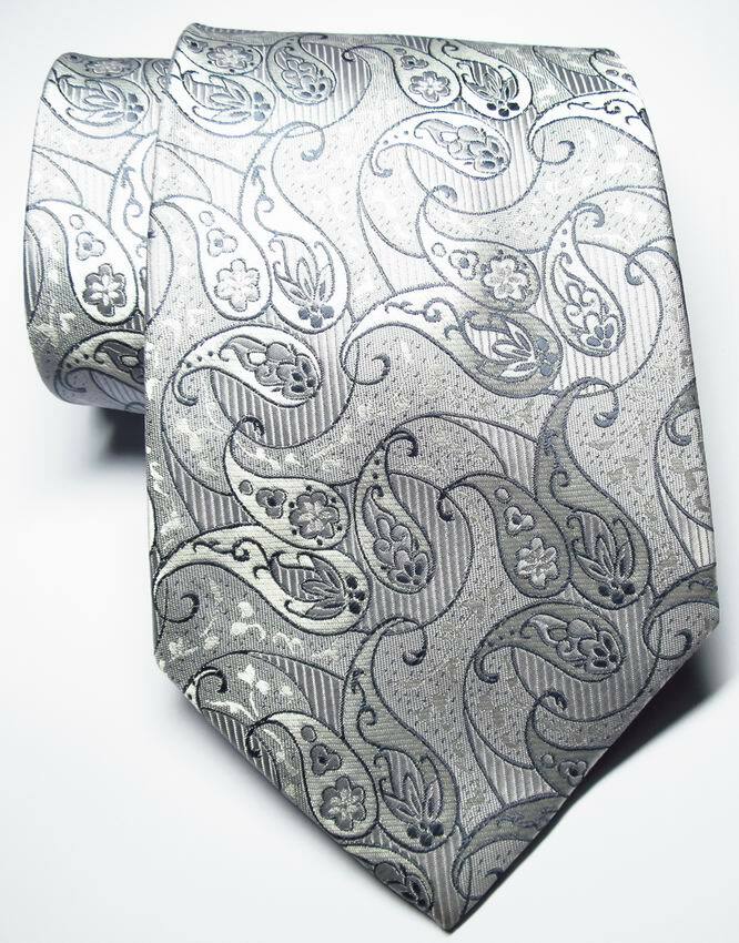New Classic Paisley Silver Gray JACQUARD WOVEN 100% Silk Men’s Tie Necktie