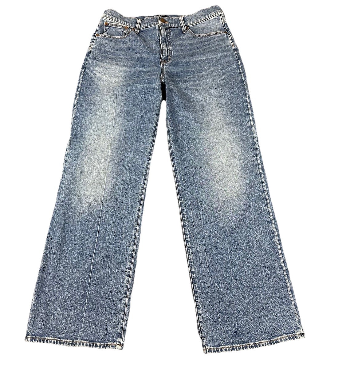 J Crew Full Length Wide Leg Jeans Womens 30 (32X28) Relaxed High Rise Whiskered