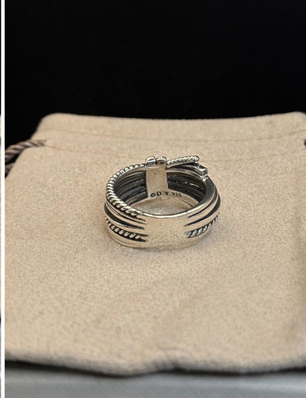 David& Yurman Sterling Silver 925 Angelika 15mm Pave .67ct Pavé Ring Size 7