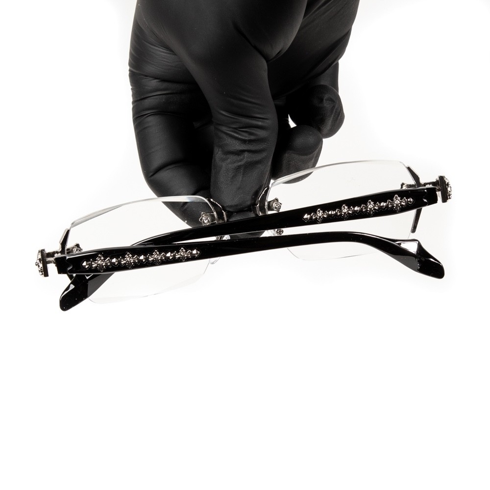 Retro Gothic Cross Style Edge Cut Rimless Clear Lens Silver Frame Eye Glasses