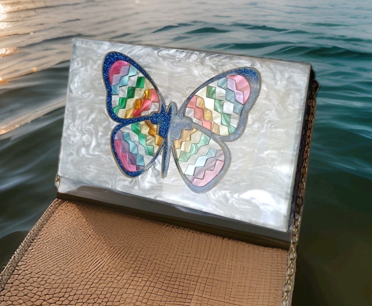 Bari Lynn Elizabeth Sutton Purse Acrylic Pride Rainbow Butterfly Clutch Bag