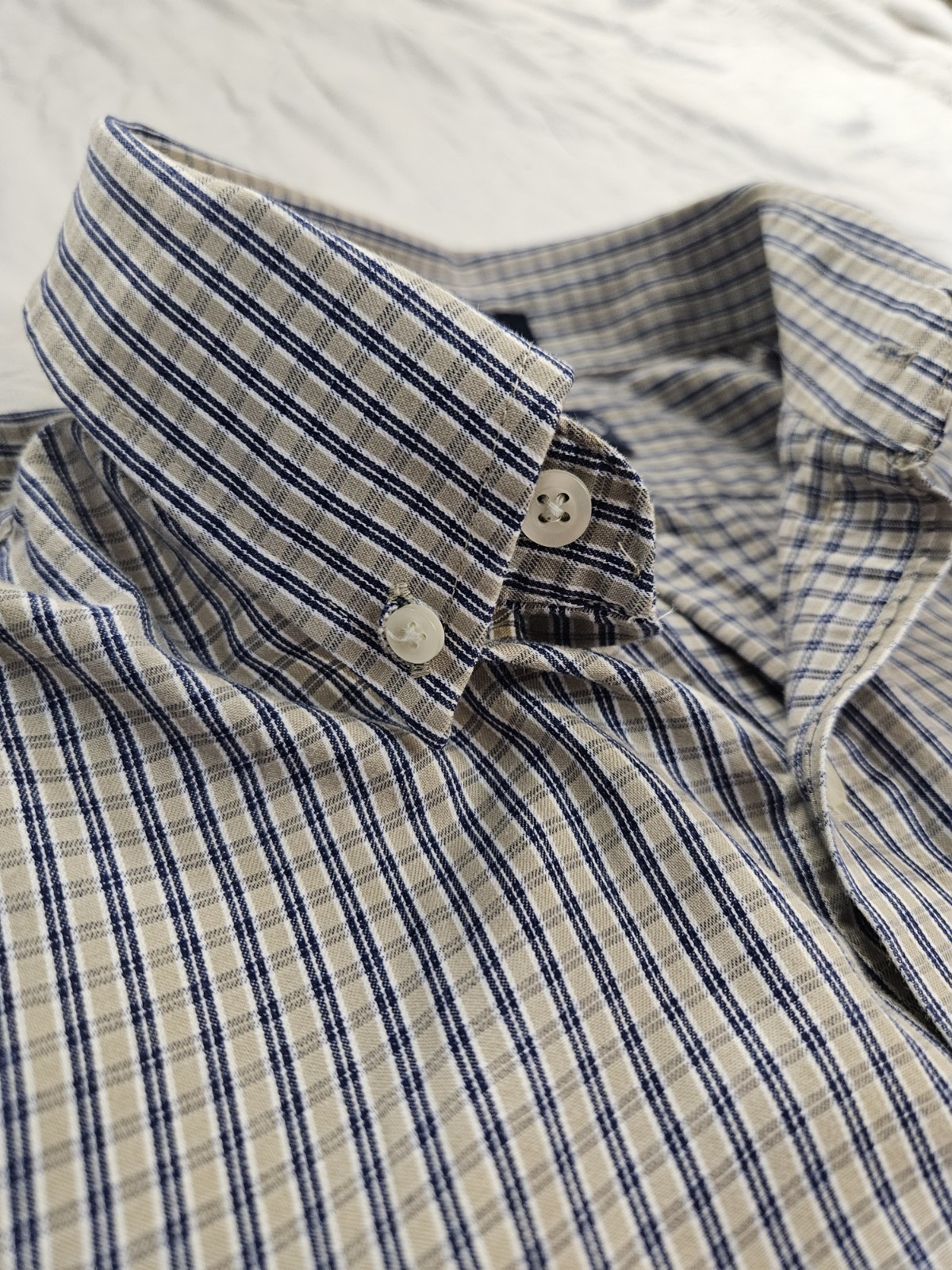 Chaps Mens Dress Shirt 16 16.5 32/33 Classic Fit Twill Plaid Wrinkle Free Blue