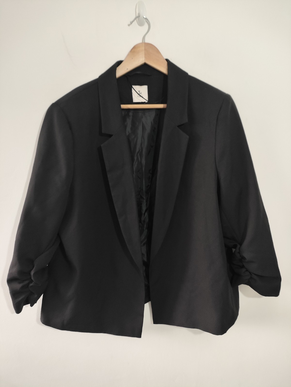 TU Ladies Open Blazer 18 Black Casual Formal Workwear Smart 3/4 Ruched Sleeve
