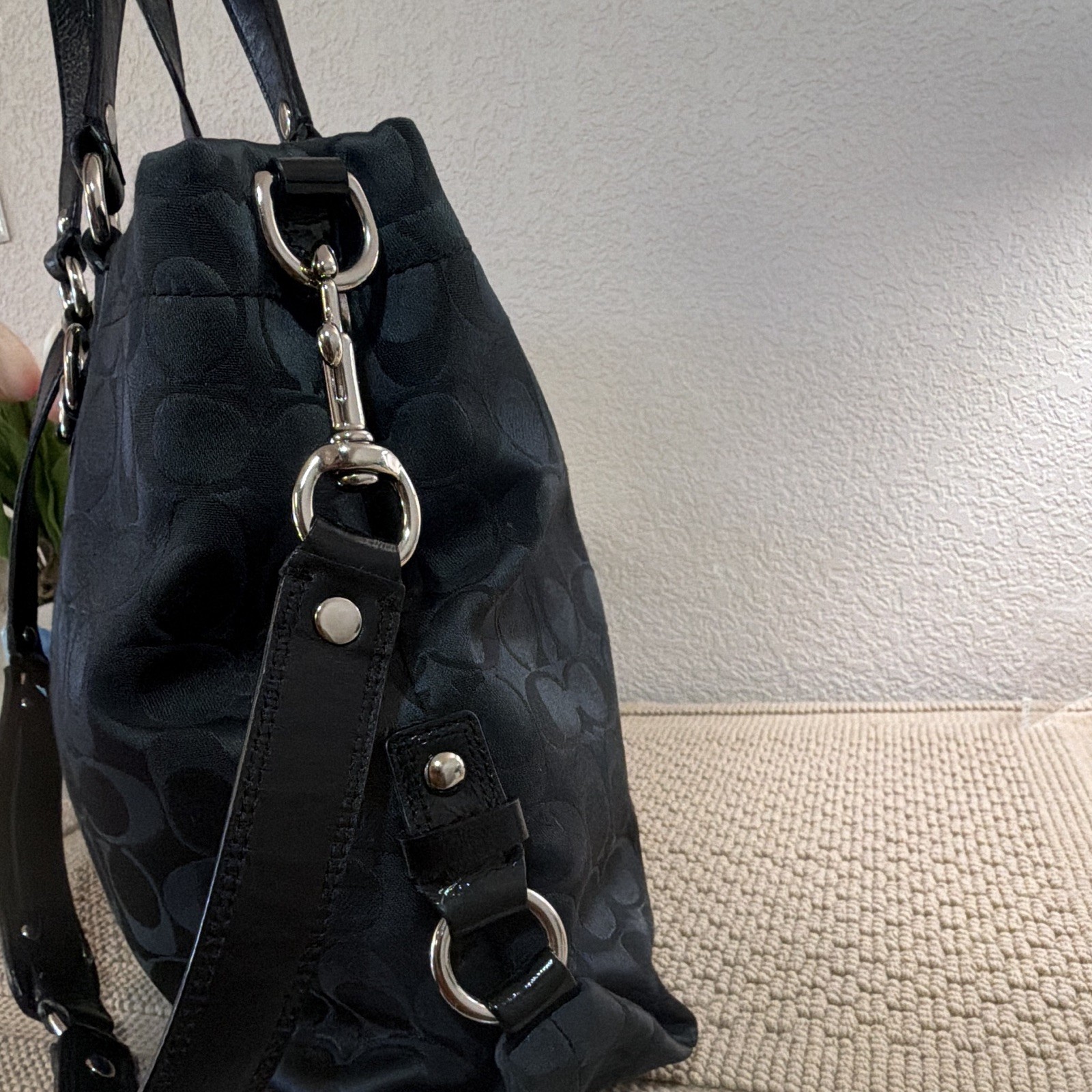 Coach Black Logo Satchel Top Handle Detachable Crossbody Zip Snap Inner Pockets
