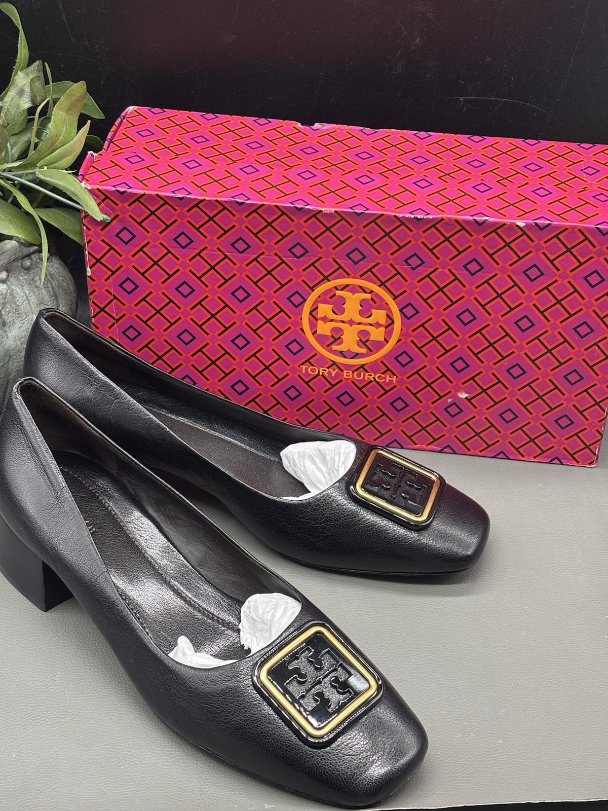 $348 Tory Burch Georgia pump in perfect black leather 35 MM heel Size 10.5 New