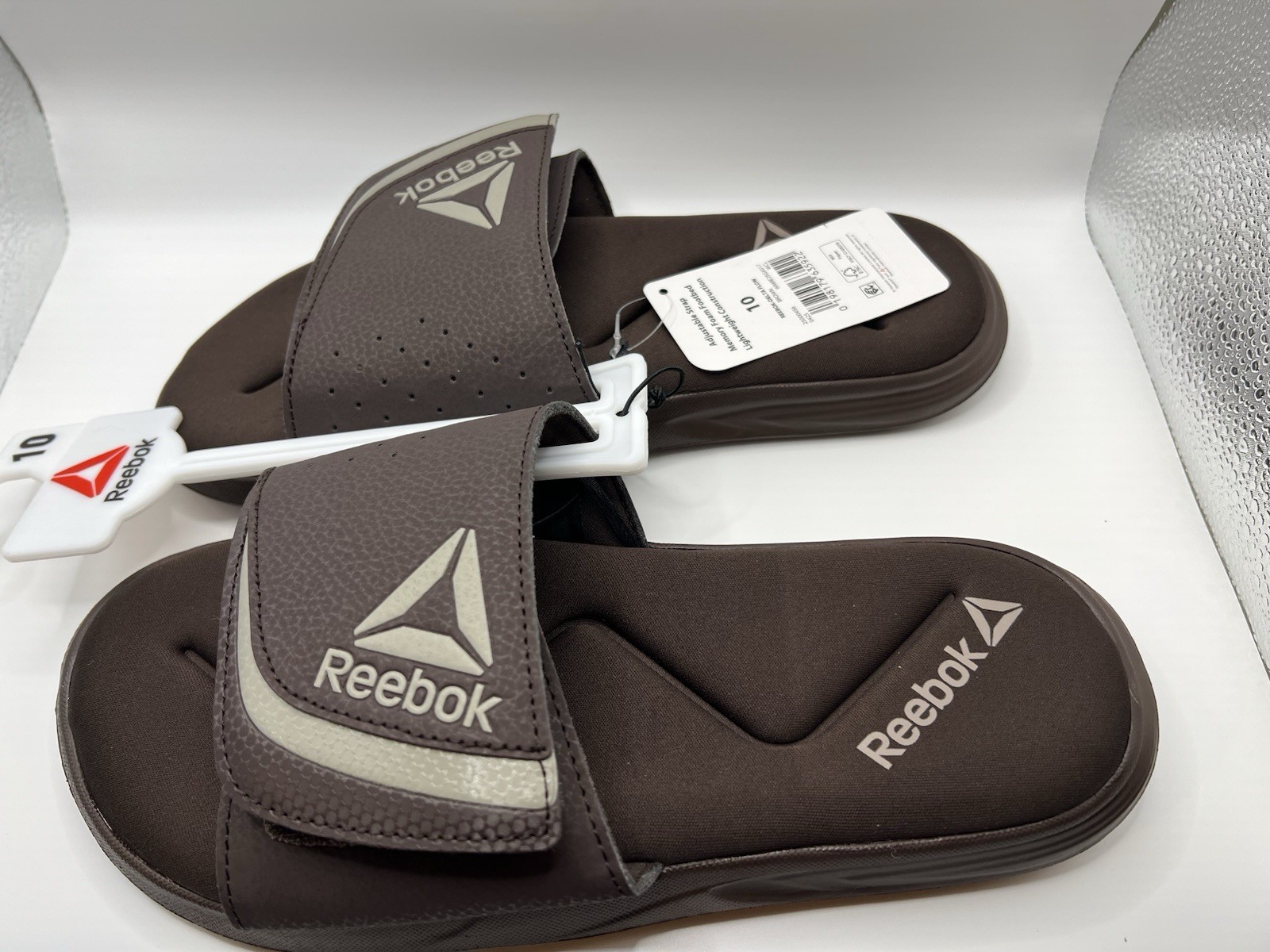 Reebok Men’s Slide Sandals Adjustable Strap Memory Foam Brown/Gray US 10