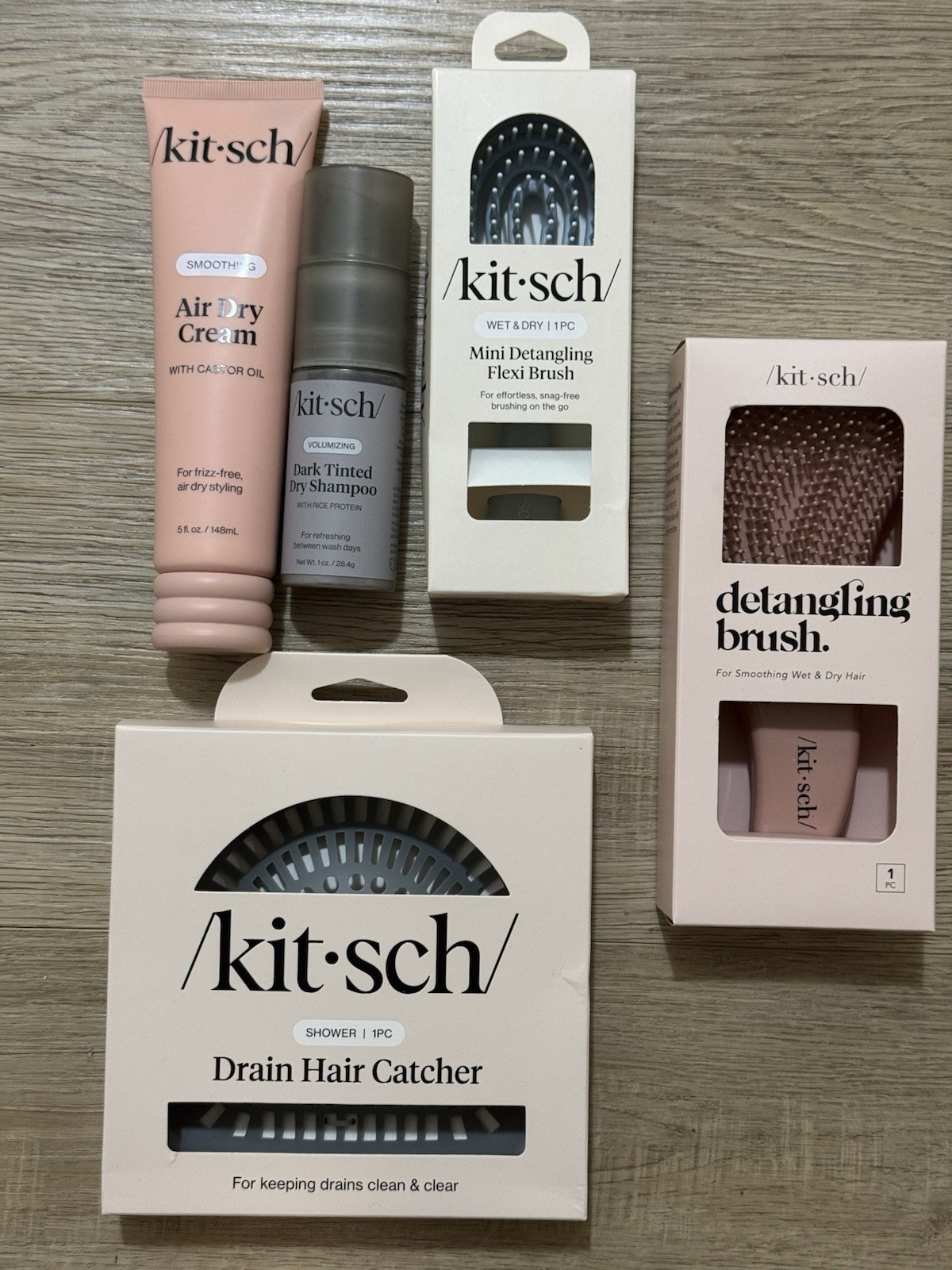 Kitsch Air Dry Cream, Tinted Shampoo, Brush’s And Drain Hair Catcher Set Of 5