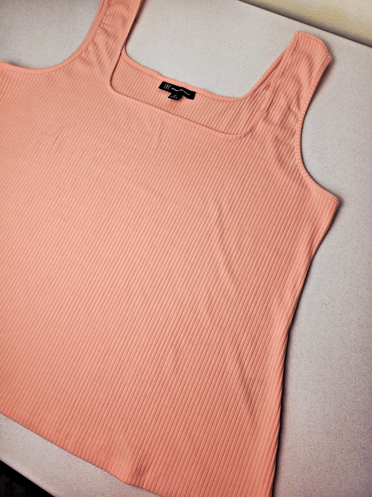 INC International Concepts Peach Ribbed Tank Square Neck Sleeveless Top Size 3X