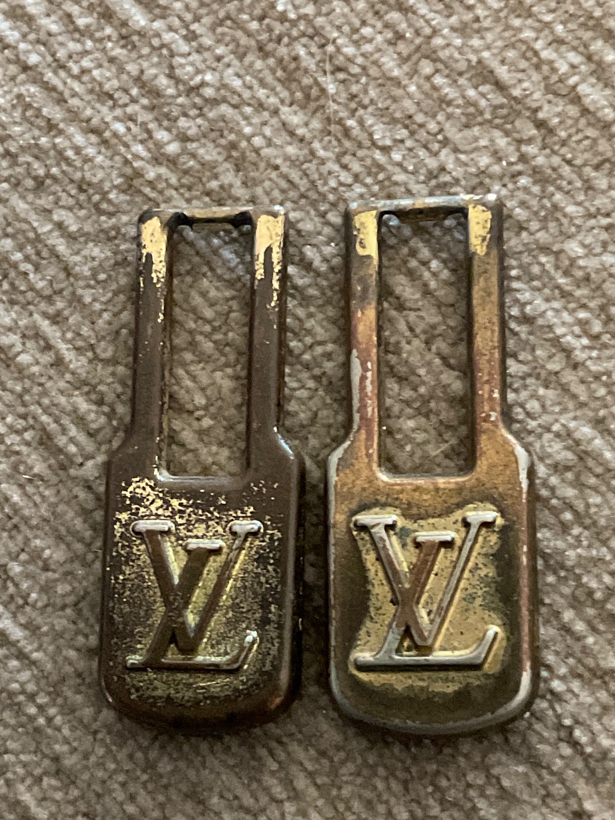 Louis Vuitton Metal Brass 2 Zipper Pulls Vintage Repair Reuse Replace Crafts
