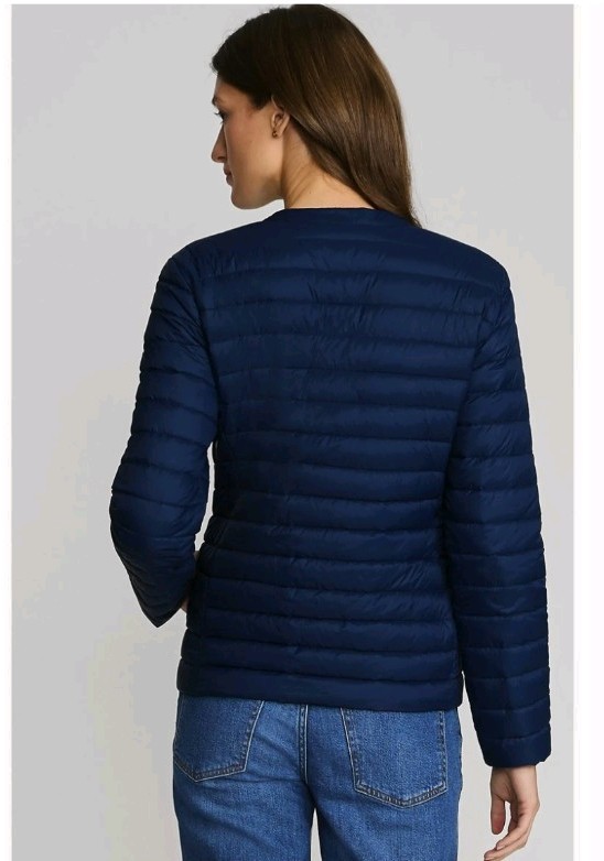 Lands’ End Quilted Puffer Jacket Women’s Navy Blue Snap Full Zip Outdoor – Small