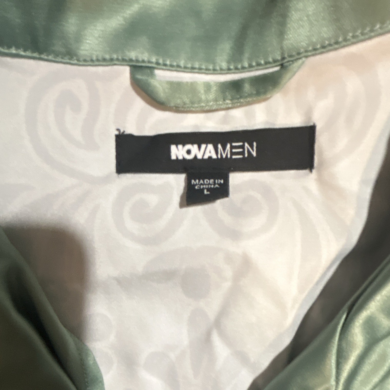 Nova Men Men’s Satin Polyester Floral Button-Up Shirt Green/Black/White L